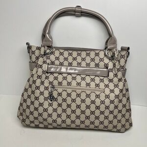 Yageson Beige‎ Monogram Satchel Handbag Top Handle Crossbody Bag